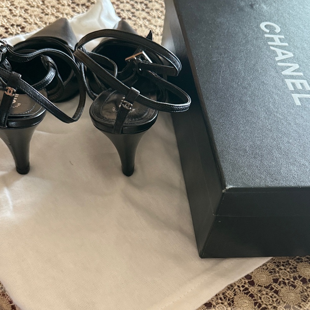 CHANEL Black Strappy Heels